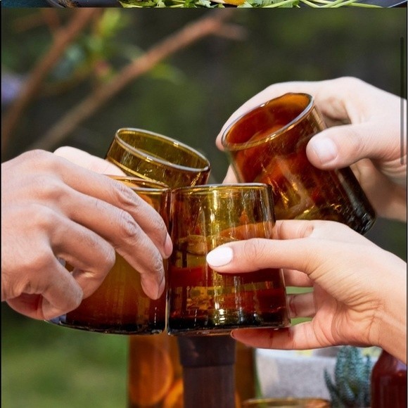 Moroccan 4 Piece Hand-blown Amber Glass Pitcher and Glasses Set - Picture 13 of 14